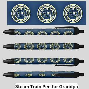 Best Grandpas Play Trains Steam Engine Railroad Black Ink Pen