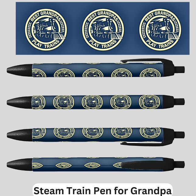 Best Grandpas Play Trains Steam Engine Railroad Black Ink Pen (Creator Uploaded)