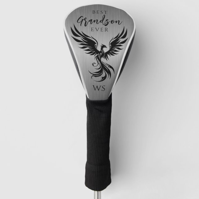 Best Grandson Rising Phoenix Monogram Initial Grey Golf Head Cover (Front)