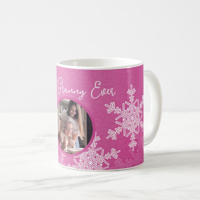 Best Granny Ever Pink Snowflakes Minimalist text Coffee Mug (Front Right)
