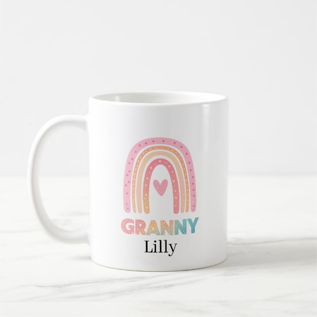 Best Granny Rainbow Mug Personalised, Gift For her (Left)