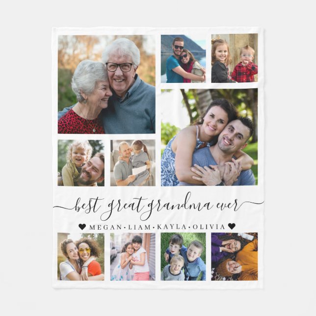 Best Great Grandma Ever 10 Photo Collage White Fleece Blanket (Front)