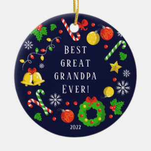 Best Great Grandpa Ever Christmas 2 Sided Ceramic Ornament