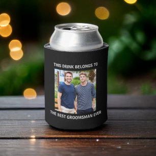Best Groomsman Ever Personalised Photo Black Can Cooler