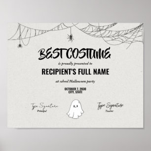 Best Halloween Costume Certificate award Poster