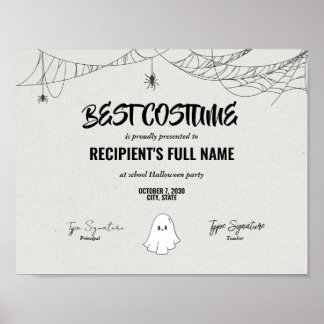 Best Halloween Costume Certificate award Poster