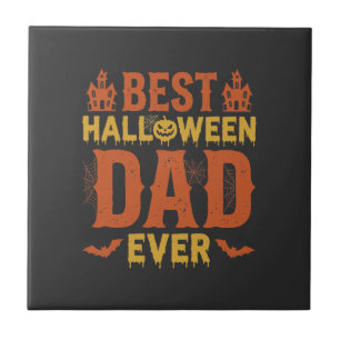 Best Halloween Dad Ever Vintage Distressed Design Ceramic Tile