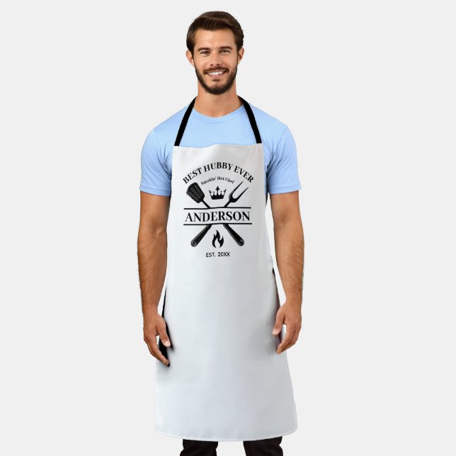 Best Hubby Ever BBQ King Personalised Couples Gift Apron (Worn)