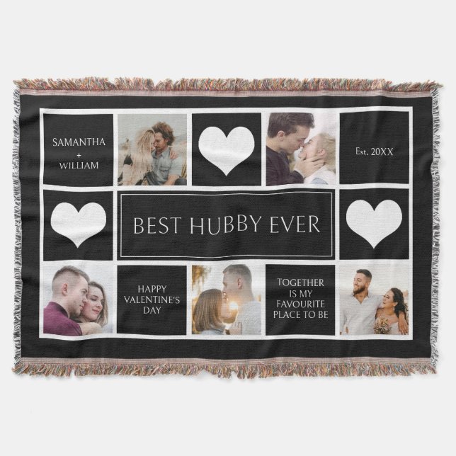 Best Hubby Ever Photo Collage Minimalist  Throw Blanket (Front)