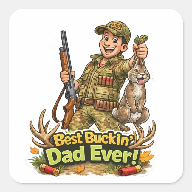 Best hunting dad ever funny hunter gift idea square sticker (Front)