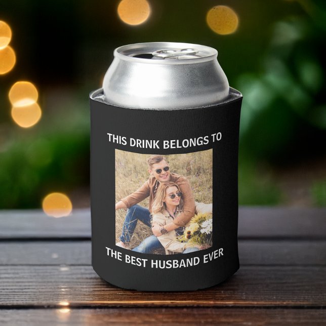 Best Husband Ever Personalised Photo Black Can Cooler (Creator Uploaded)
