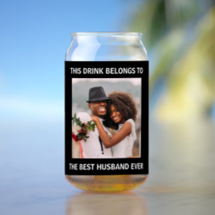 Best Husband Ever Personalised Photo Black Can Glass