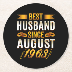 Best Husband Since August 1963 57th Anniversary Round Paper Coaster