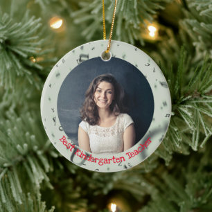 Best Kindergarten Teacher Custom Text Year Photo Ceramic Ornament