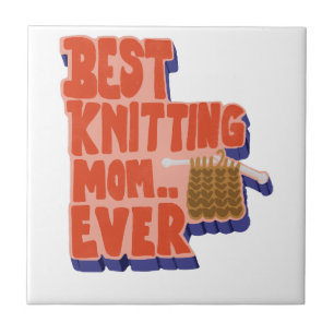 Best Knitting Mum Ever Retro Vintage Typography Ceramic Tile