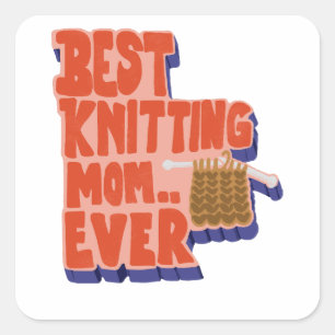 Best Knitting Mum Ever Retro Vintage Typography Square Sticker