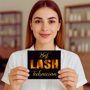 Best Lash Tech Bold Gold Black Minimalist Design Square Business Card