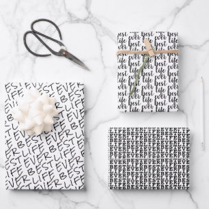 Best Life Ever Black and White Typography Fun Wrapping Paper Sheet