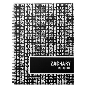 Best Life Ever Black with White Text Personalised Notebook