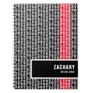 Best Life Ever Black with White Text Red Stripe Notebook