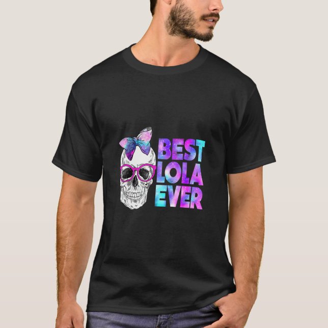 Best Lola Ever Skull Pink Bow Tie Galaxy Mother's  T-Shirt (Front)