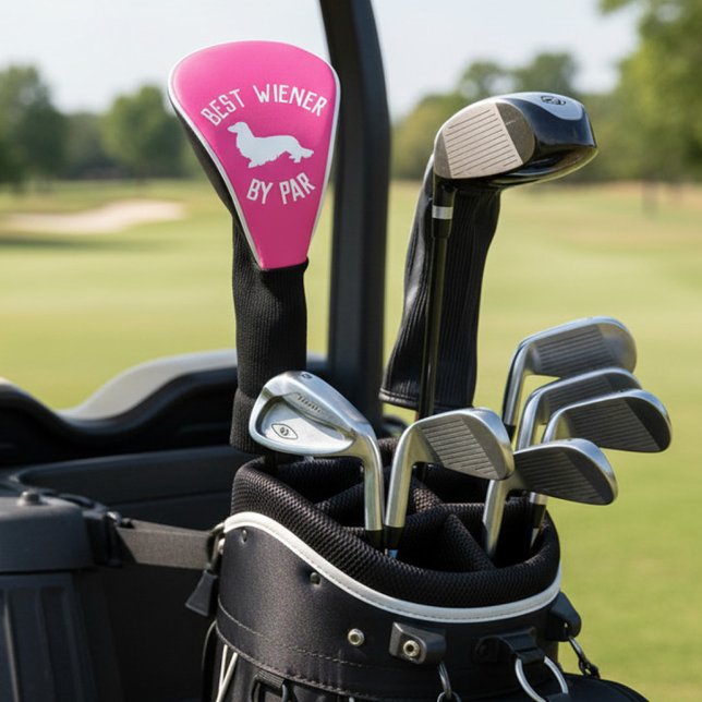 Best Long Hair Wiener Dog by Par Golf Head Cover (Long hair dachshund golf gift - funny gold head cover best wiener by par)