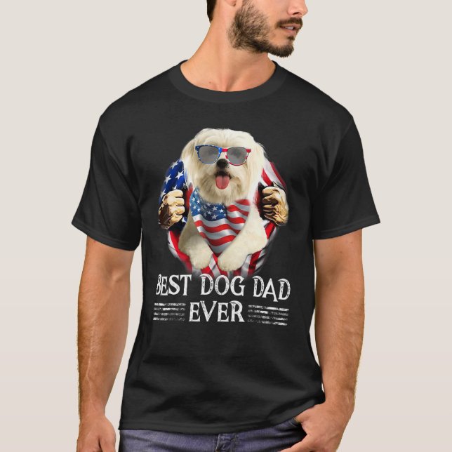 Best Maltese Dad Ever American Flag 4th Of July  M T-Shirt (Front)