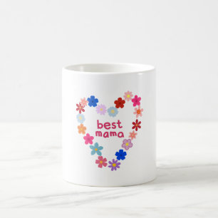 Best Mama Colourful Floral Heart Illustration Coffee Mug