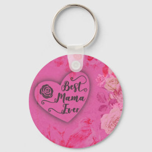 Best Mama Ever Pink Roses and Bird Floral Flowers Key Ring