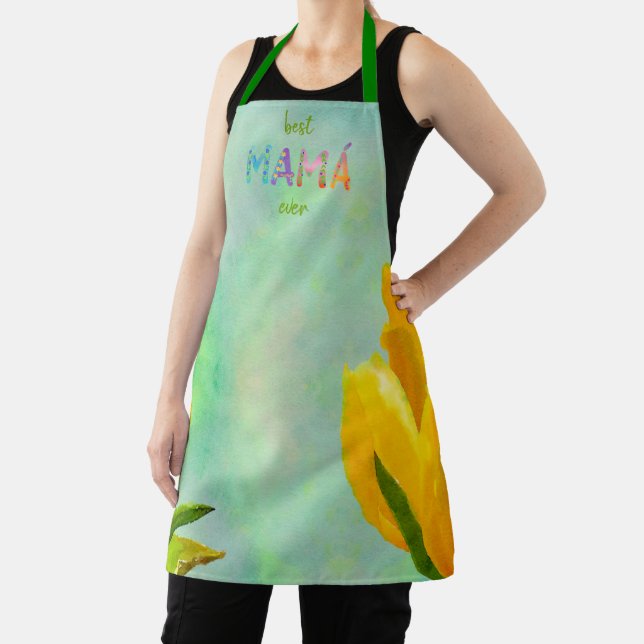 Best Mamá Ever! Yellow Tulips All-Over Print Apron (Insitu)