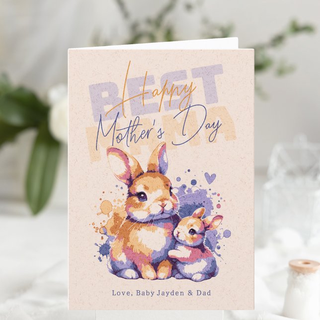 Best Mama Rabbit Personalised Mother's Day Holiday Card (Best Mama Rabbit Personalized Mother's Day Holiday Card
)