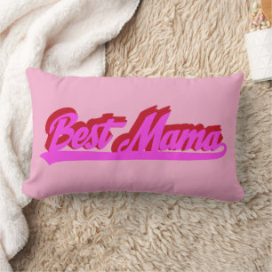 Best Mama Retro Pink Red Typography Lumbar Cushion