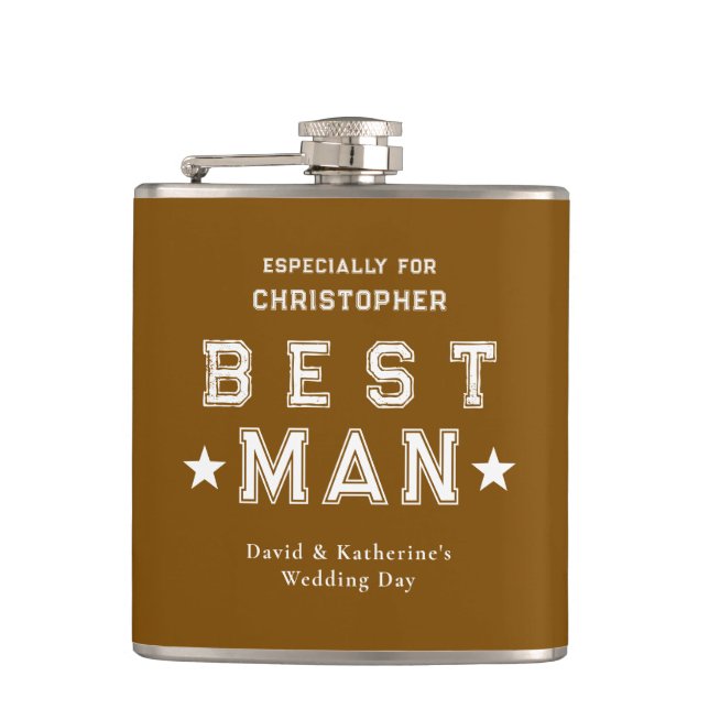 Best Man Appreciation Gift Brown Hip Flask (Front)