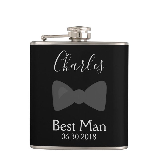 Best Man Bachelor Party Bow Tie Hip Flask (Front)