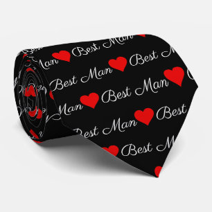 Best Man Black and White Red Hearts Neck Tie