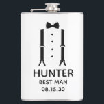 Best Man Black Bow Tie Hip Flask<br><div class="desc">This 8 oz. flask is a great favour for the best man in your wedding. If all your wedding party will be wearing suits this design with suspenders and a bow tie in black would be perfect. Casual yet formal. It'd be great for a bachelor weekend or bachelor party. A...</div>