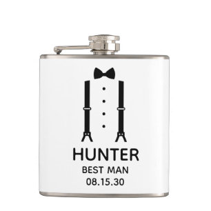 Best Man Black Bow Tie Hip Flask