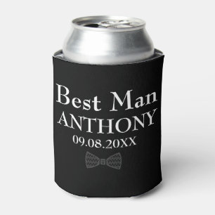 Best Man Black Modern Custom Name Gifts Weddng Can Cooler