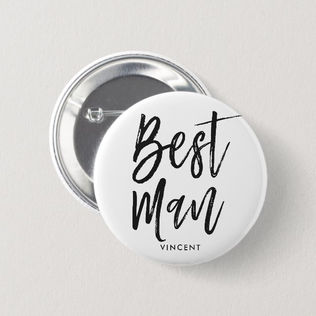 Best Man | Black Script Style Custom Wedding 6 Cm Round Badge (Front & Back)