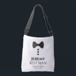 Best Man Black Tie Tuxedo Fun Wedding Swag  Crossbody Bag<br><div class="desc">These fun bags are designed as favours, gifts, or swag bags for your wedding best man. They feature an image of a black tie with three buttons and text that reads Best Man with a space to enter his name as well as the wedding couple's names and wedding date. Great...</div>