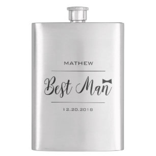 Best Man Black Type with Bowtie Wedding Hip Flask