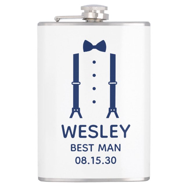 Best Man Blue Bow Tie Hip Flask (Front)