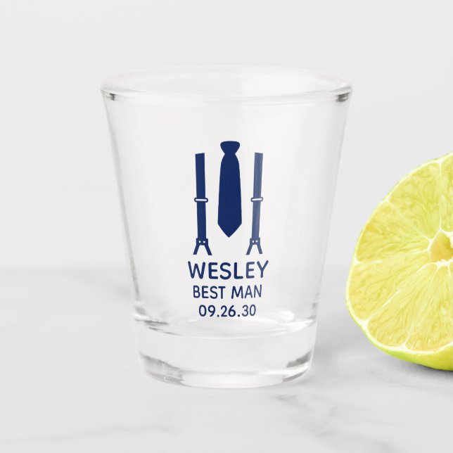 Best Man Blue Tie Shot Glass (Front)