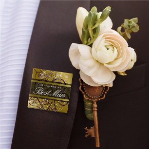 BEST MAN Boho Purple Spirals Gold Wedding Button