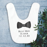 Best Man Bow Tie Funny White Wedding Baby Bib<br><div class="desc">A simple black wedding bow tie on a white background. Customize with your little one's name or keep the text as Best Man (because he is the best man) Suitable for little groomsmen or ring bearers- change the text to suit the occasion.</div>