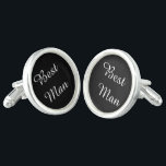 Best Man Cufflinks<br><div class="desc">Sterling Silver plated cufflinks shown in black and white with Best Man text. 
Customise this item or buy as is.</div>