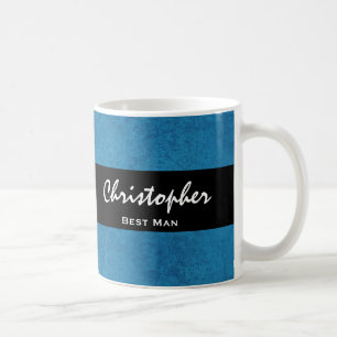 BEST MAN Custom Name Cobalt Blue Grunge Damask Coffee Mug