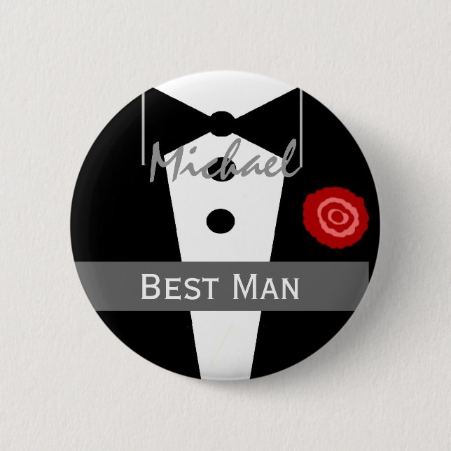 BEST MAN Custom Name Tux Wedding Button (Front)