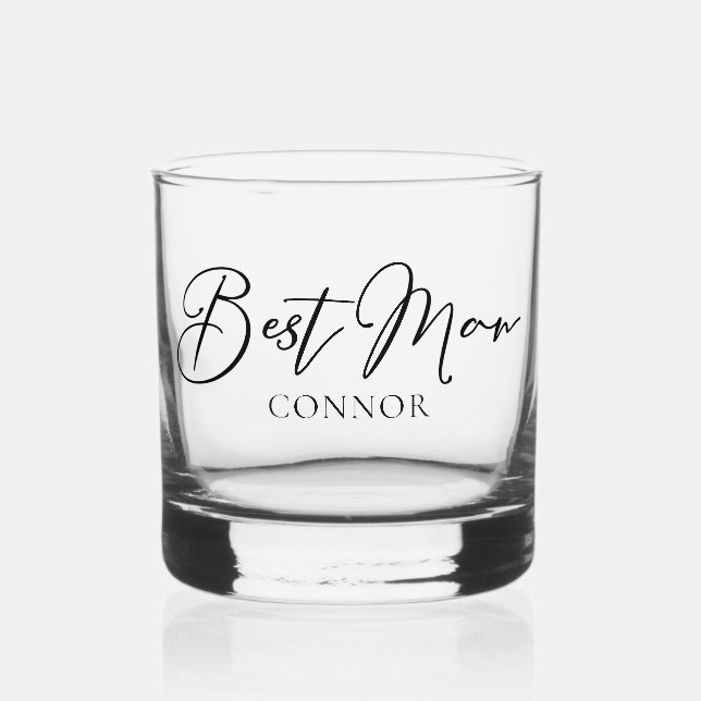 Best Man Customisable Modern Bachelor Party Whiskey Glass (Front)