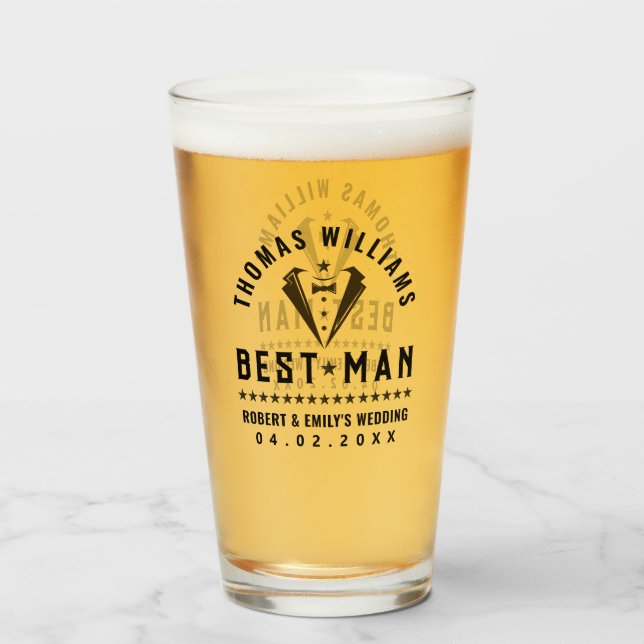 Best Man Elegant Black Tuxedo Wedding Gift Glass (Front Filled)